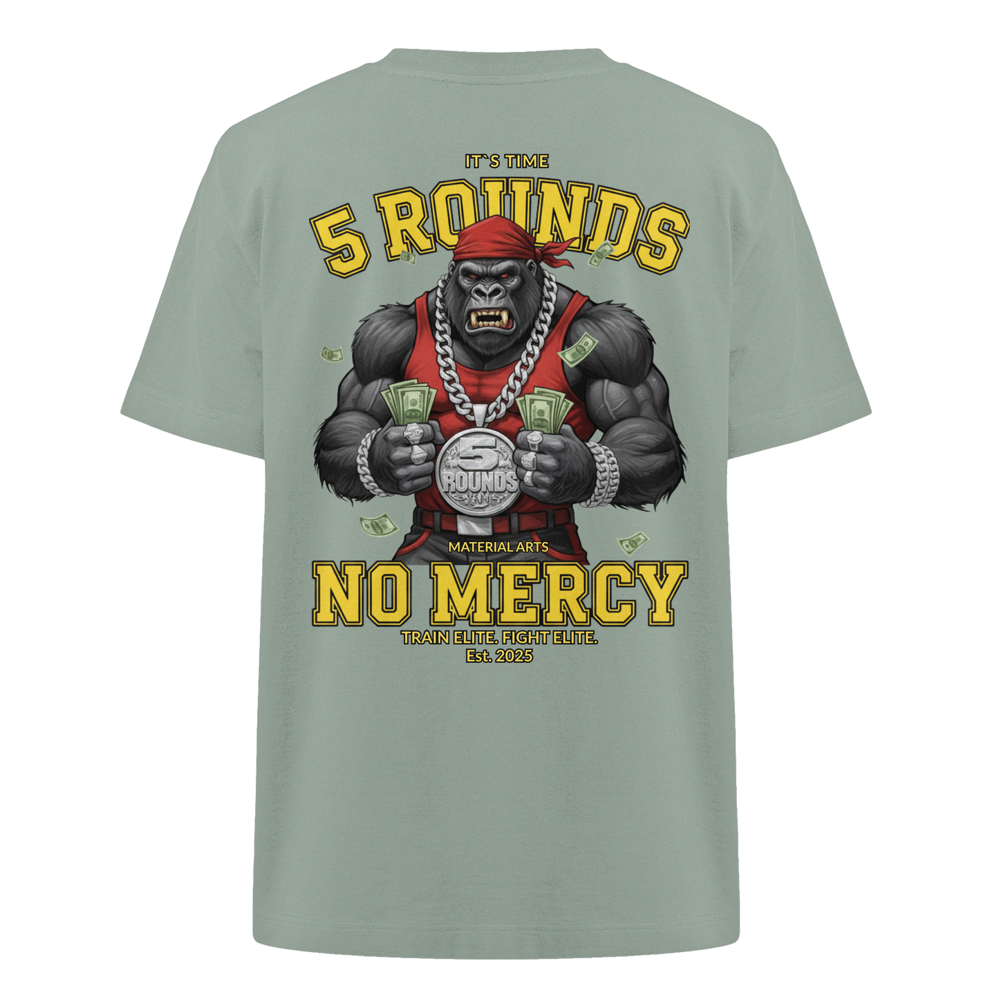 5 ROUNDS Vorne DTF hinten DTF Print 5 Rounds Fighter gorilla , macht chas money im Material Arts Kämpfen. - Heavy Oversized Organic Shirt