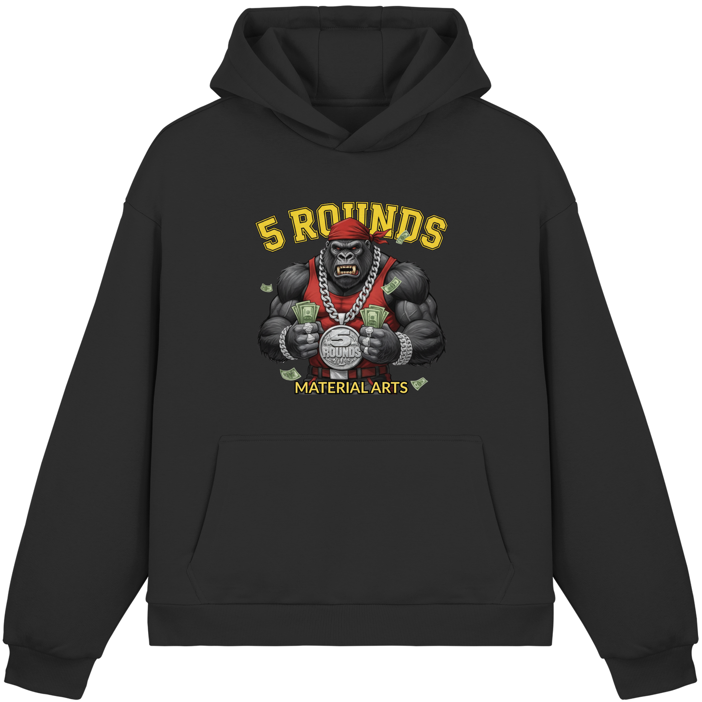 5 ROUNDS Vorne DTF hinten DTF Print 5 Rounds Fighter gorilla , macht chas money im Material Arts Kämpfen. - Fluffy Boxcut Hoodie