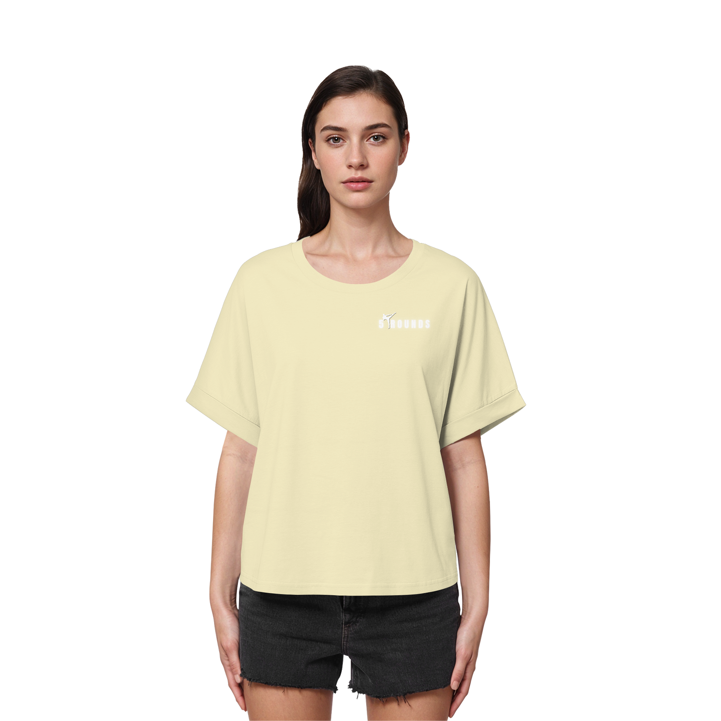 5 ROUNDS Womens Organic Rolled Sleeves T-Shirt – Premium Oversized Bio-Shirt