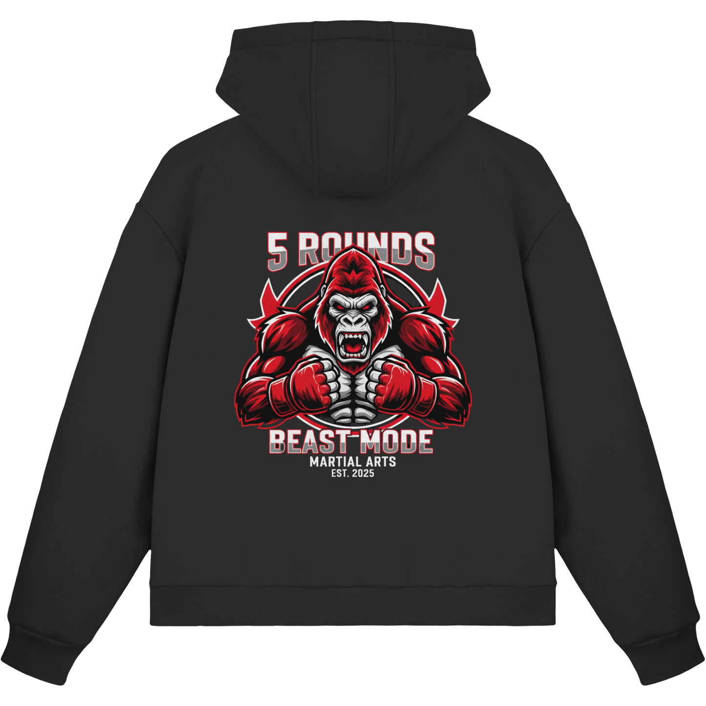 5 ROUNDS BEAST MODE Gorilla Motive Rot Weis Schwarz Farben Stick und DTF - Fluffy Boxcut Zipper