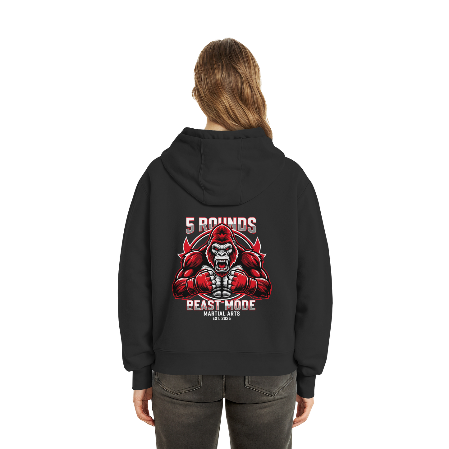 5 ROUNDS BEAST MODE Gorilla Motive Rot Weis Schwarz Farben Stick und DTF - Fluffy Boxcut Zipper