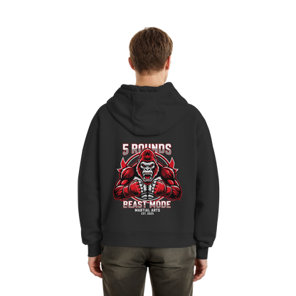 5 ROUNDS BEAST MODE Gorilla Motive Rot Weis Schwarz Farben Stick und DTF - Fluffy Boxcut Zipper