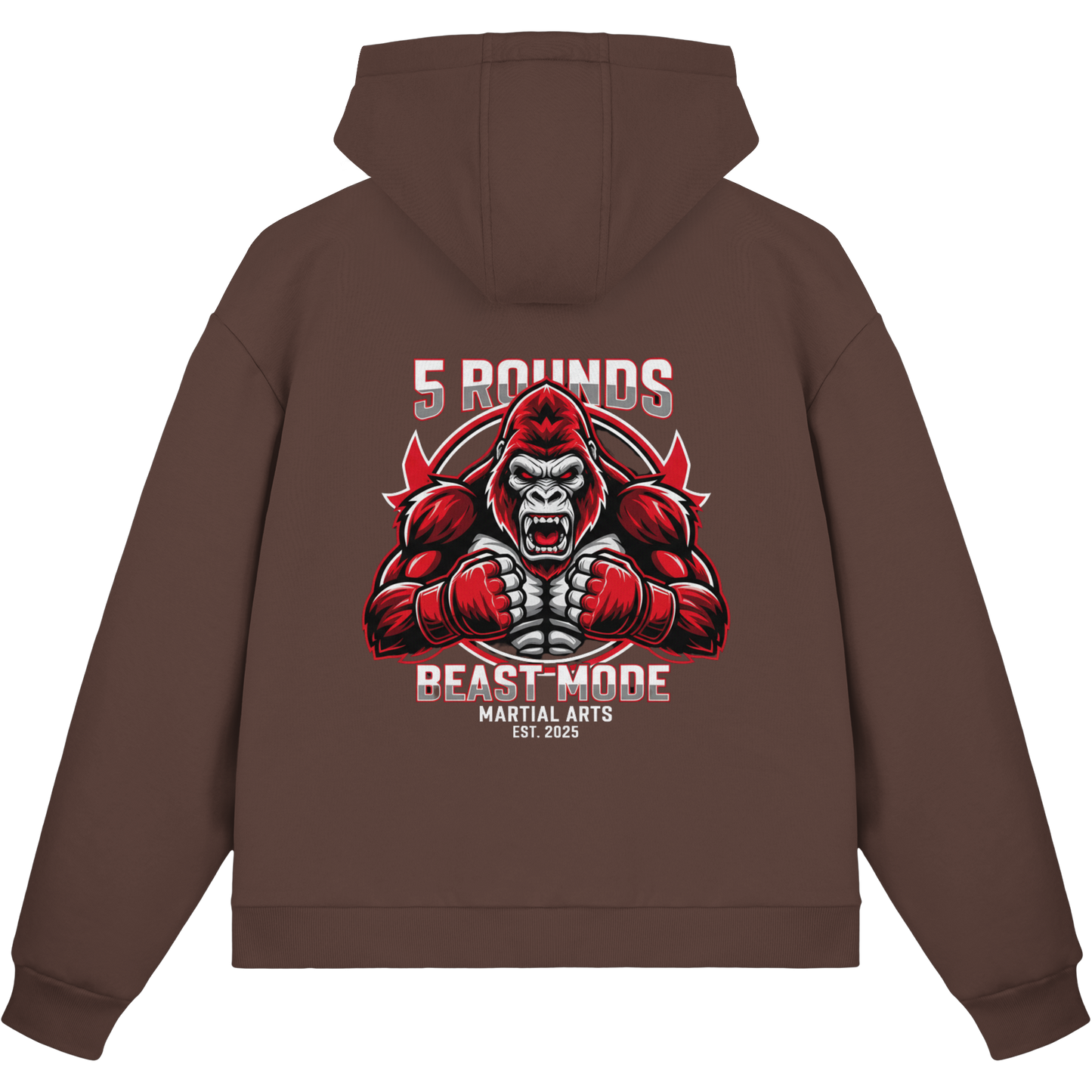5 ROUNDS BEAST MODE Gorilla Motive Rot Weis Schwarz Farben Stick und DTF - Fluffy Boxcut Zipper