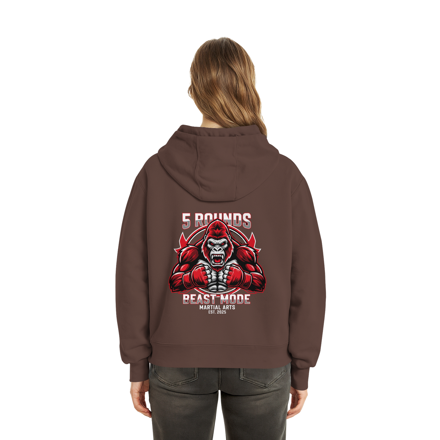 5 ROUNDS BEAST MODE Gorilla Motive Rot Weis Schwarz Farben Stick und DTF - Fluffy Boxcut Zipper