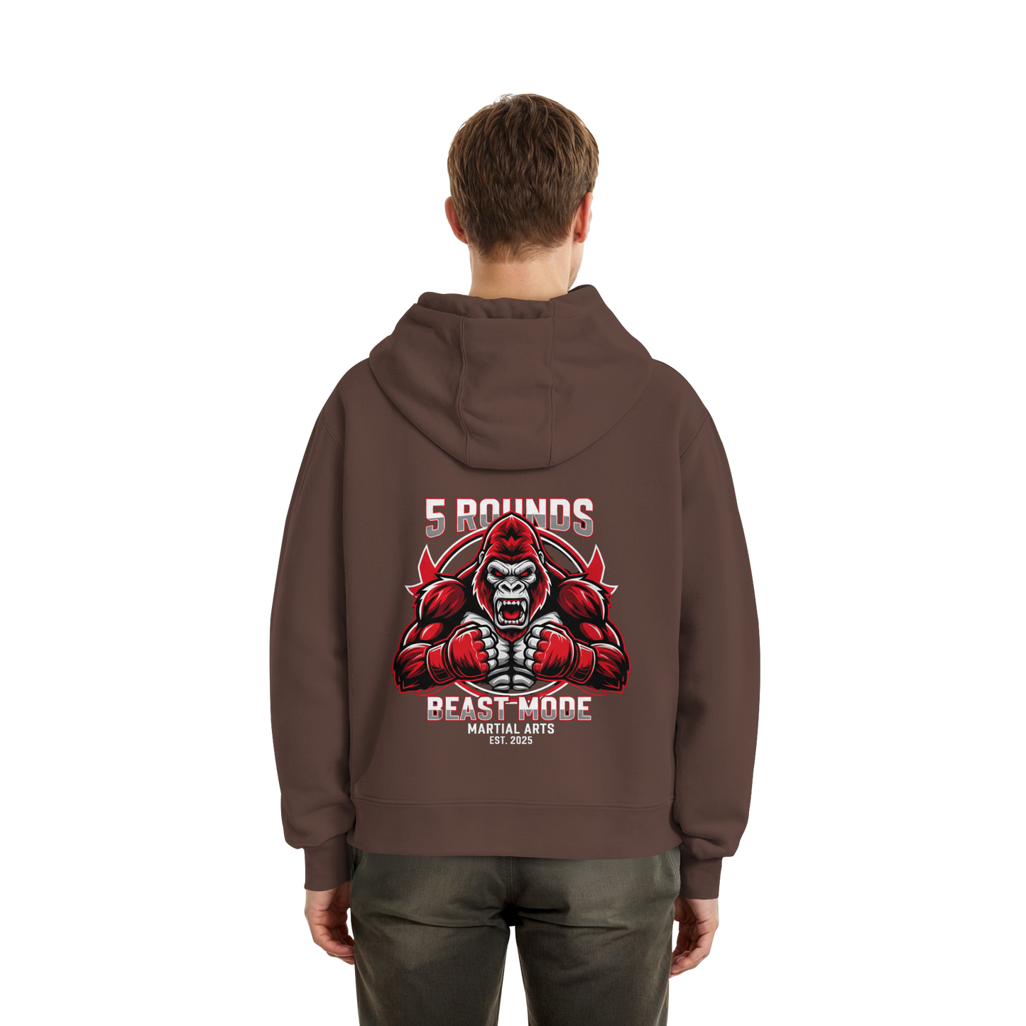 5 ROUNDS BEAST MODE Gorilla Motive Rot Weis Schwarz Farben Stick und DTF - Fluffy Boxcut Zipper