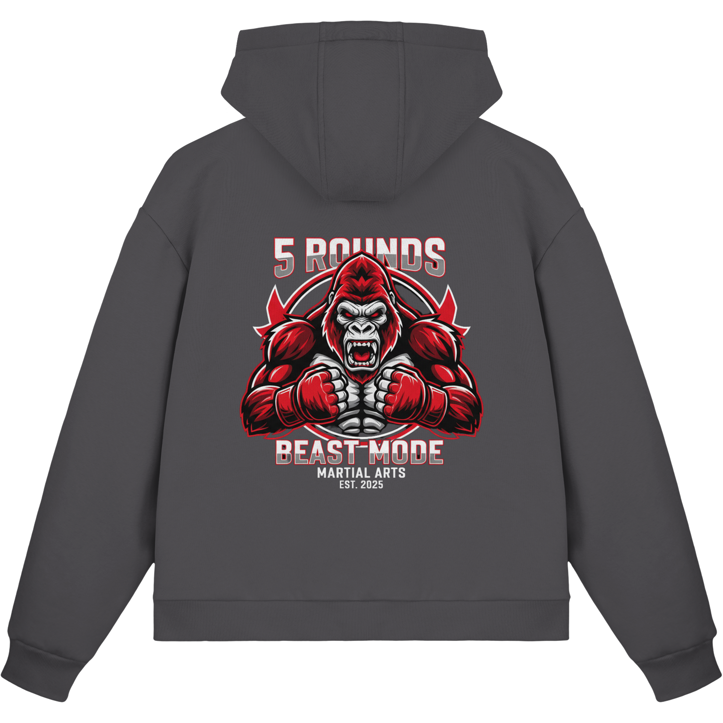 5 ROUNDS BEAST MODE Gorilla Motive Rot Weis Schwarz Farben Stick und DTF - Fluffy Boxcut Zipper