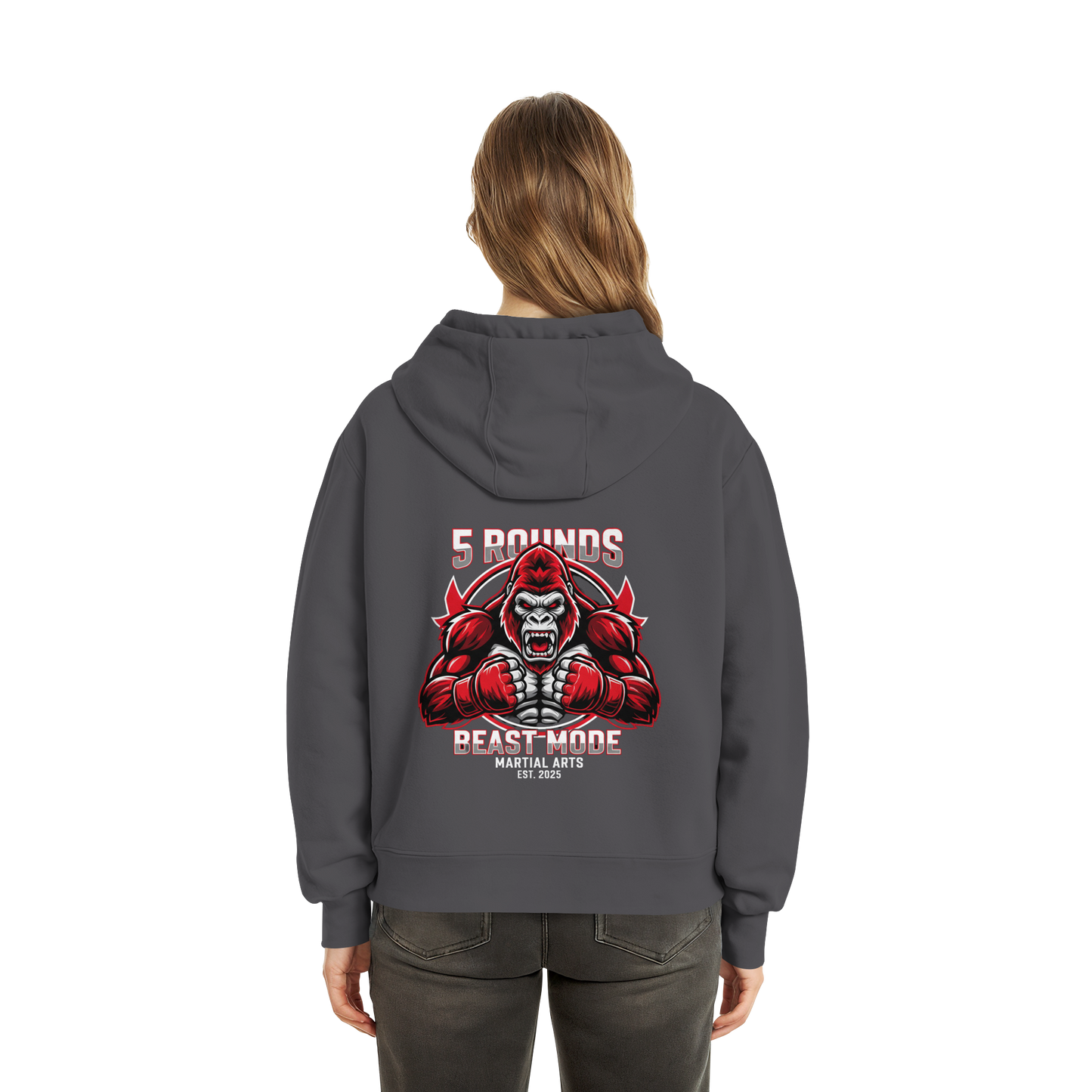 5 ROUNDS BEAST MODE Gorilla Motive Rot Weis Schwarz Farben Stick und DTF - Fluffy Boxcut Zipper