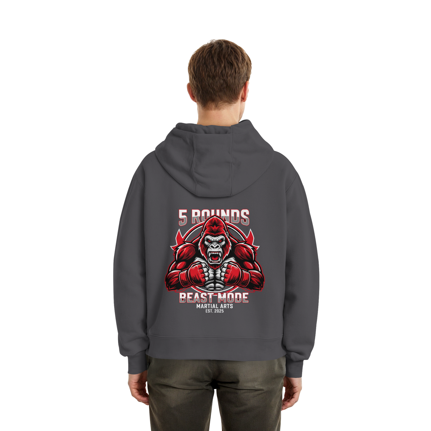 5 ROUNDS BEAST MODE Gorilla Motive Rot Weis Schwarz Farben Stick und DTF - Fluffy Boxcut Zipper