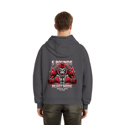 5 ROUNDS BEAST MODE Gorilla Motive Rot Weis Schwarz Farben Stick und DTF - Fluffy Boxcut Zipper