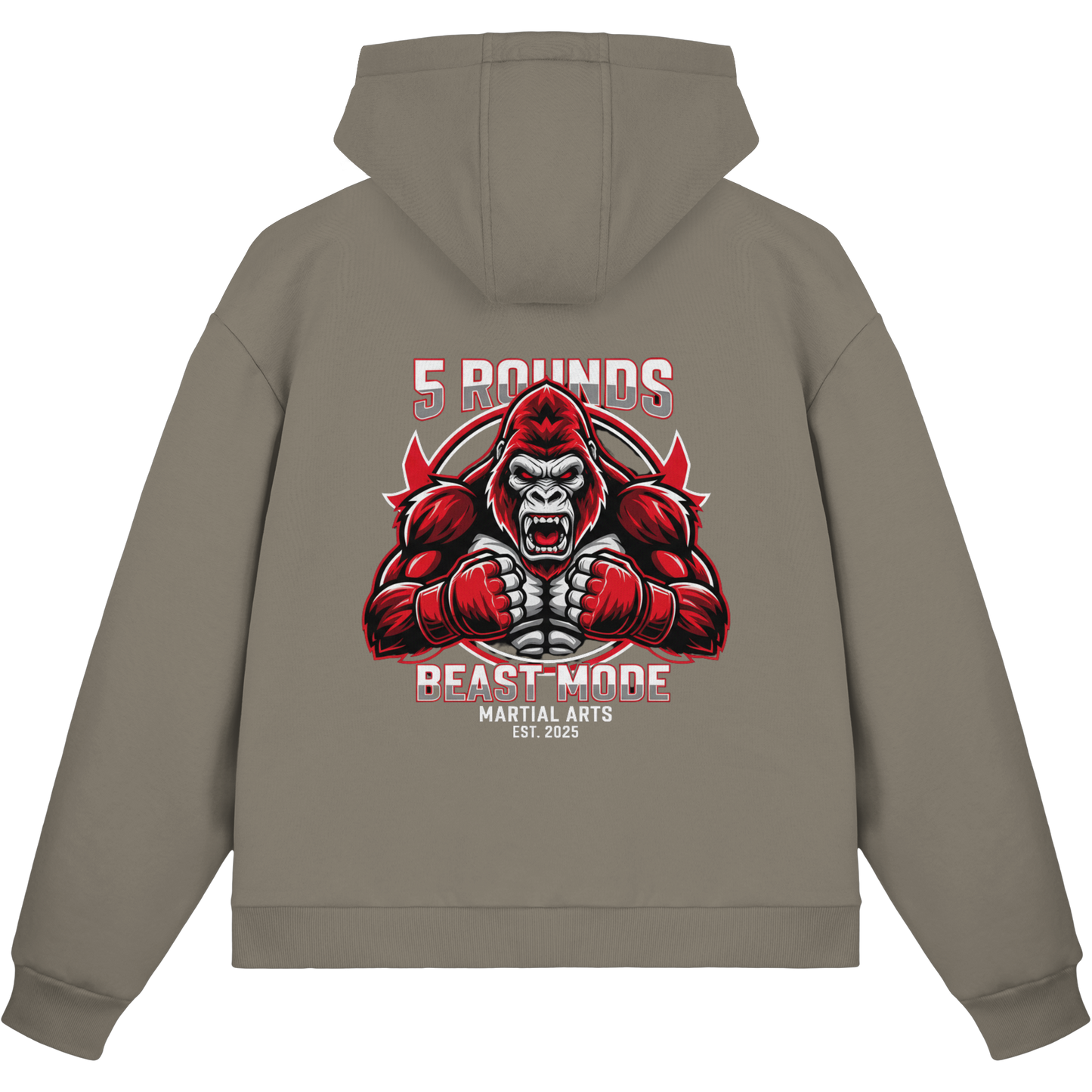 5 ROUNDS BEAST MODE Gorilla Motive Rot Weis Schwarz Farben Stick und DTF - Fluffy Boxcut Zipper