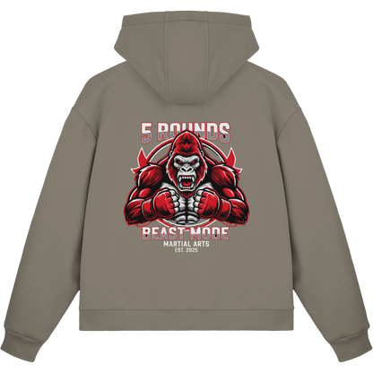 5 ROUNDS BEAST MODE Gorilla Motive Rot Weis Schwarz Farben Stick und DTF - Fluffy Boxcut Zipper