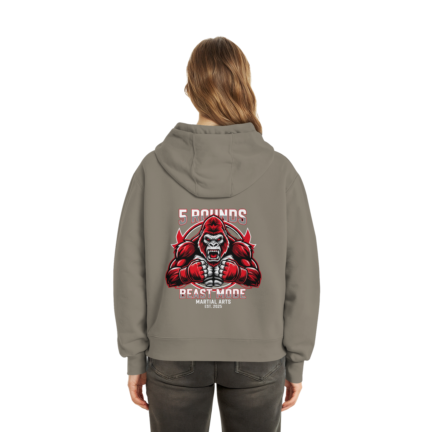 5 ROUNDS BEAST MODE Gorilla Motive Rot Weis Schwarz Farben Stick und DTF - Fluffy Boxcut Zipper