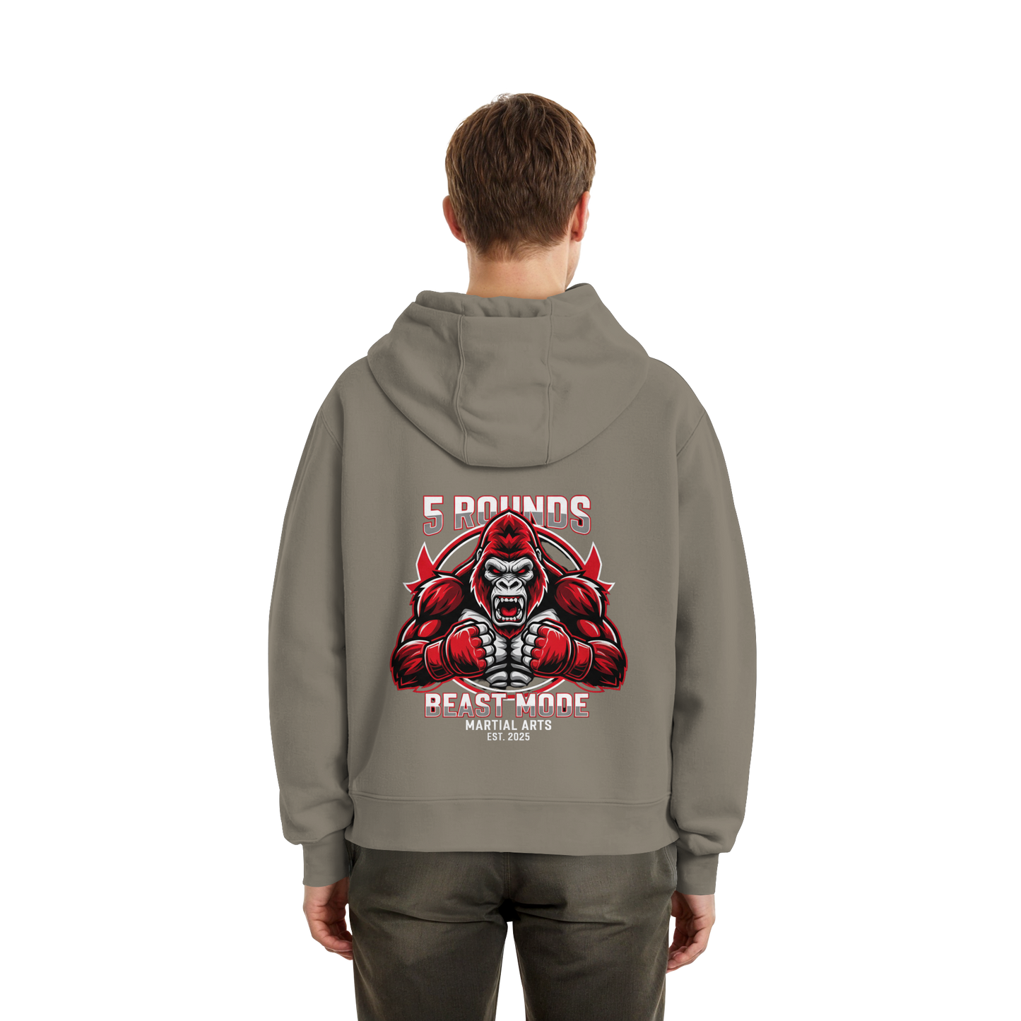 5 ROUNDS BEAST MODE Gorilla Motive Rot Weis Schwarz Farben Stick und DTF - Fluffy Boxcut Zipper