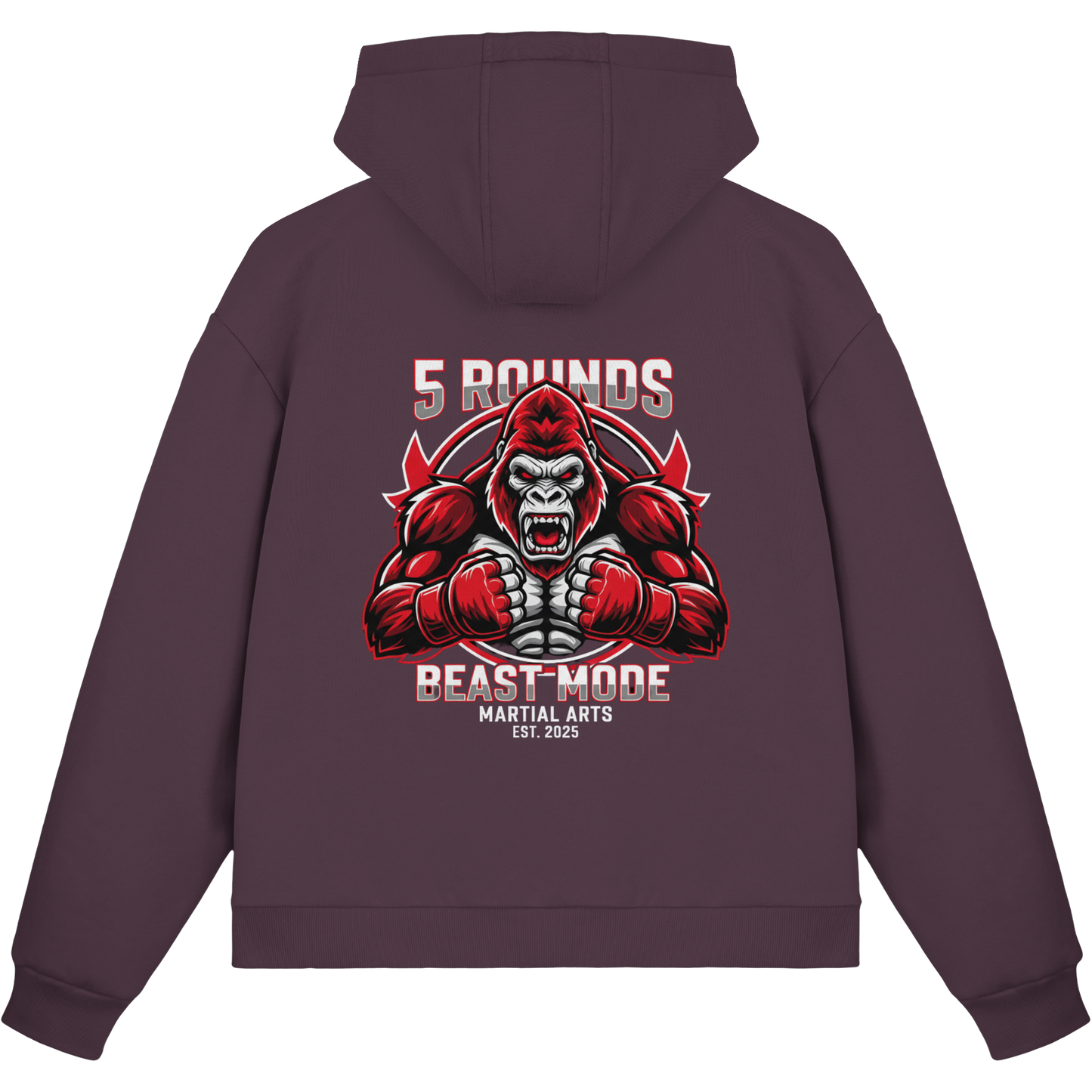 5 ROUNDS BEAST MODE Gorilla Motive Rot Weis Schwarz Farben Stick und DTF - Fluffy Boxcut Zipper