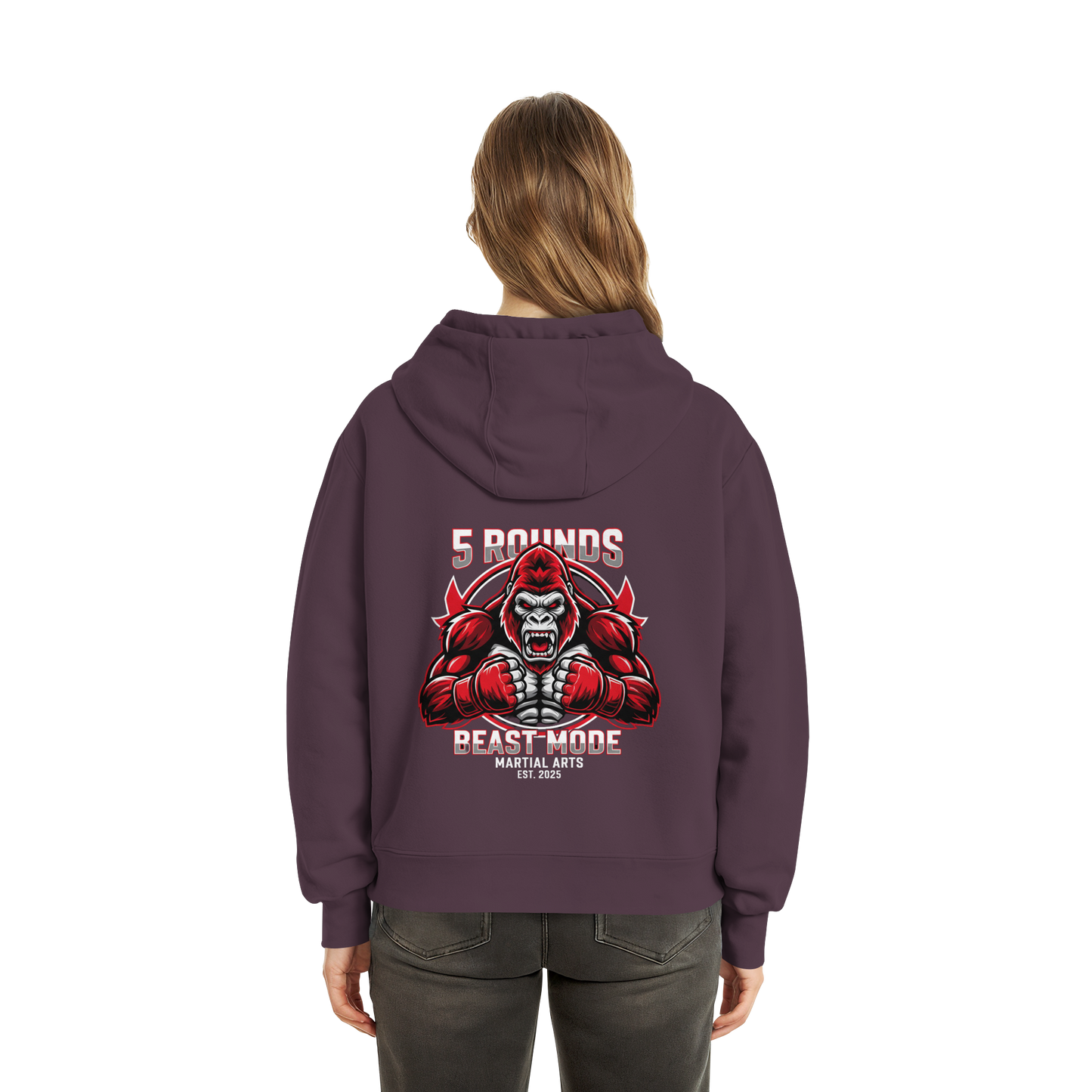 5 ROUNDS BEAST MODE Gorilla Motive Rot Weis Schwarz Farben Stick und DTF - Fluffy Boxcut Zipper