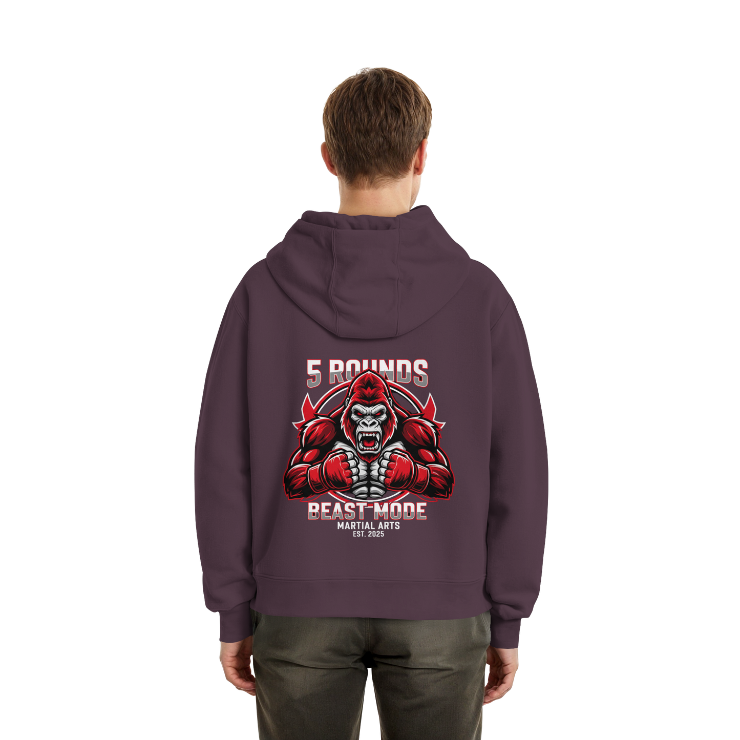 5 ROUNDS BEAST MODE Gorilla Motive Rot Weis Schwarz Farben Stick und DTF - Fluffy Boxcut Zipper