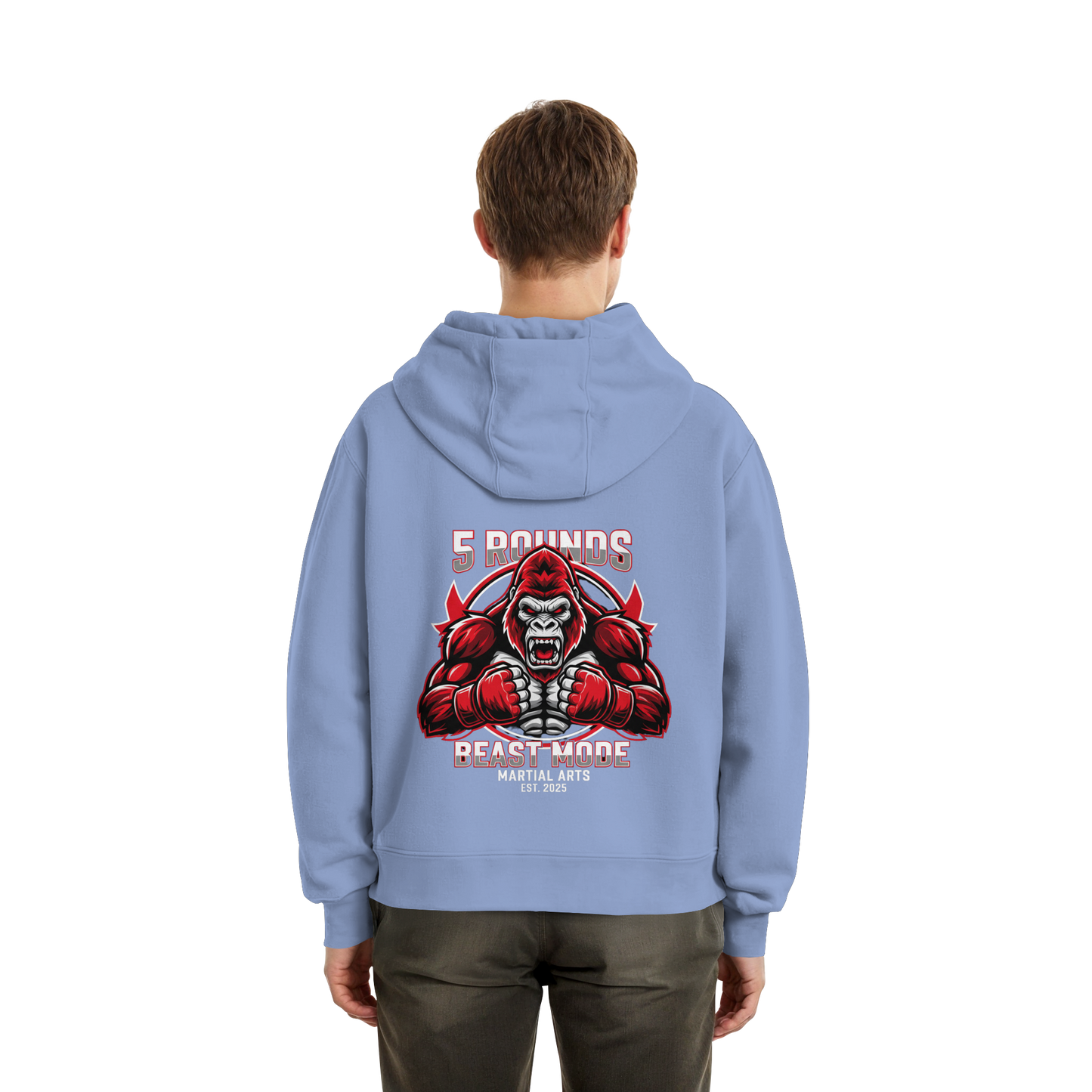 5 ROUNDS BEAST MODE Gorilla Motive Rot Weis Schwarz Farben Stick und DTF - Fluffy Boxcut Zipper