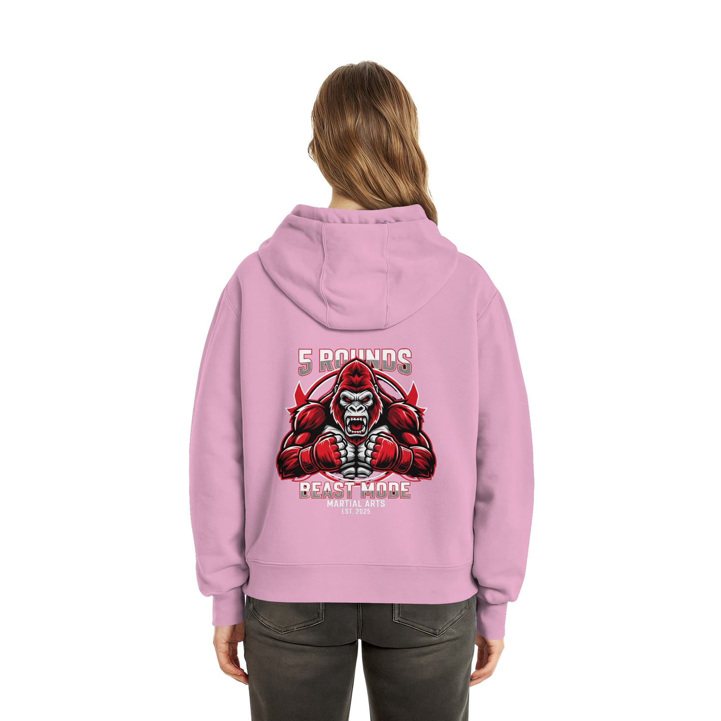 5 ROUNDS BEAST MODE Gorilla Motive Rot Weis Schwarz Farben Stick und DTF - Fluffy Boxcut Zipper