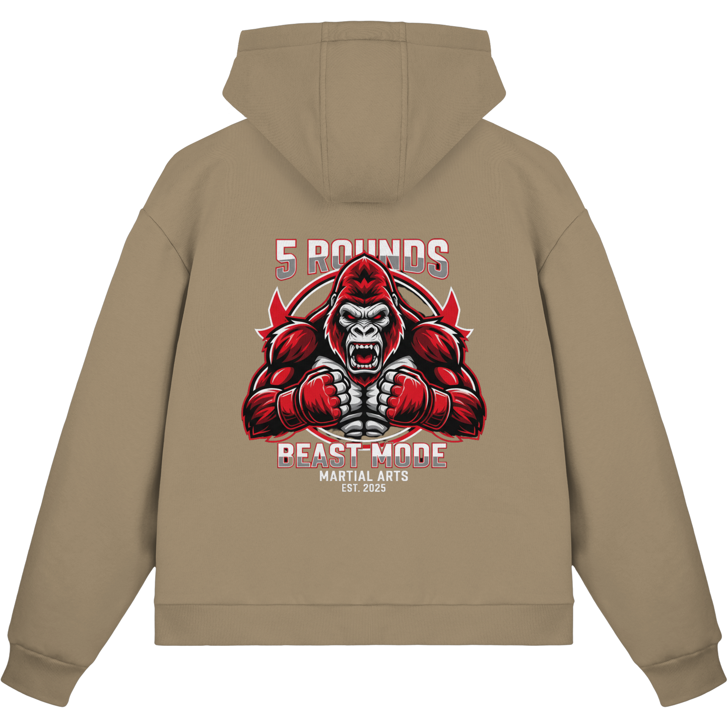 5 ROUNDS BEAST MODE Gorilla Motive Rot Weis Schwarz Farben Stick und DTF - Fluffy Boxcut Zipper