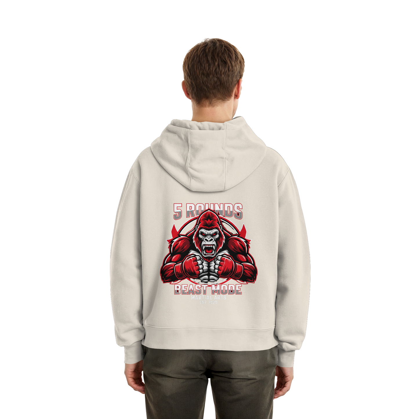 5 ROUNDS BEAST MODE Gorilla Motive Rot Weis Schwarz Farben Stick und DTF - Fluffy Boxcut Zipper