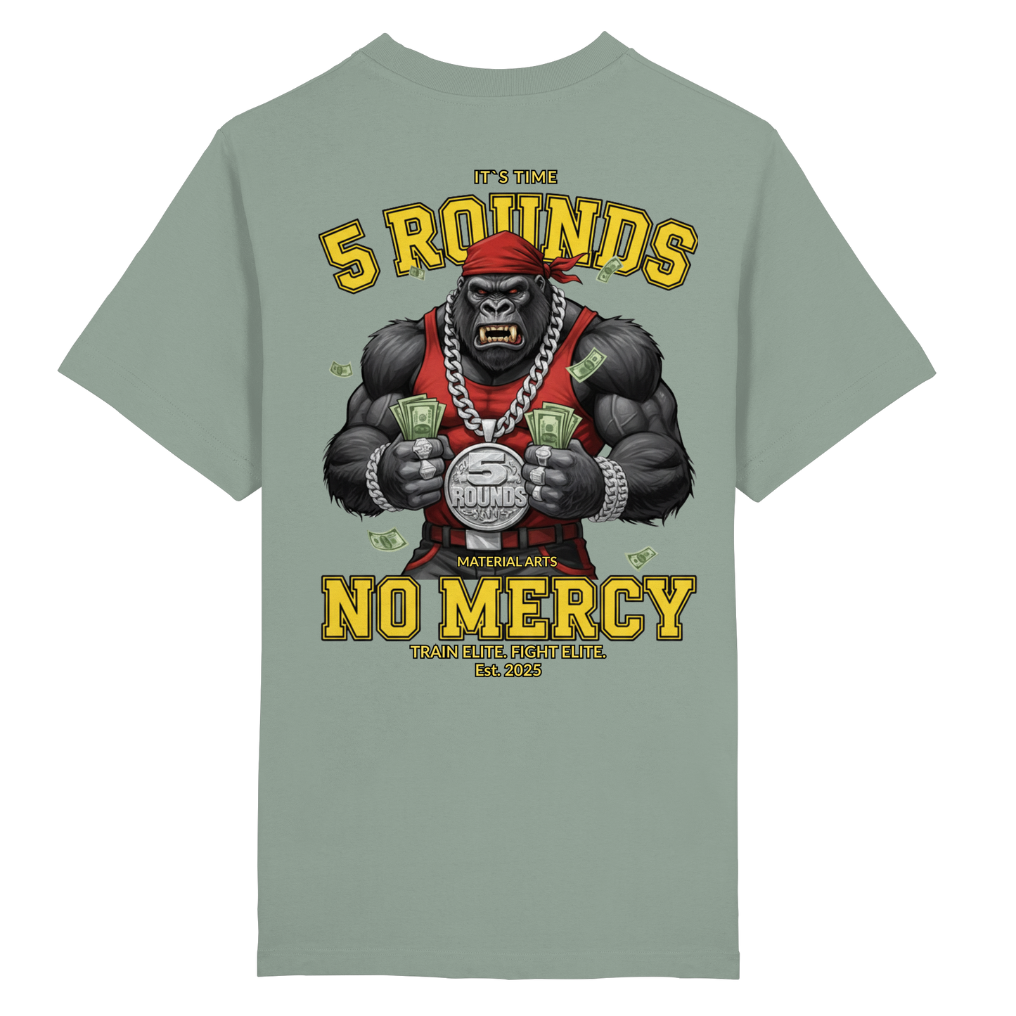 5 ROUNDS Vorne DTF hinten DTF Print 5 Rounds Fighter gorilla , macht chas money im Material Arts Kämpfen. - Heavy Oversized Organic Shirt