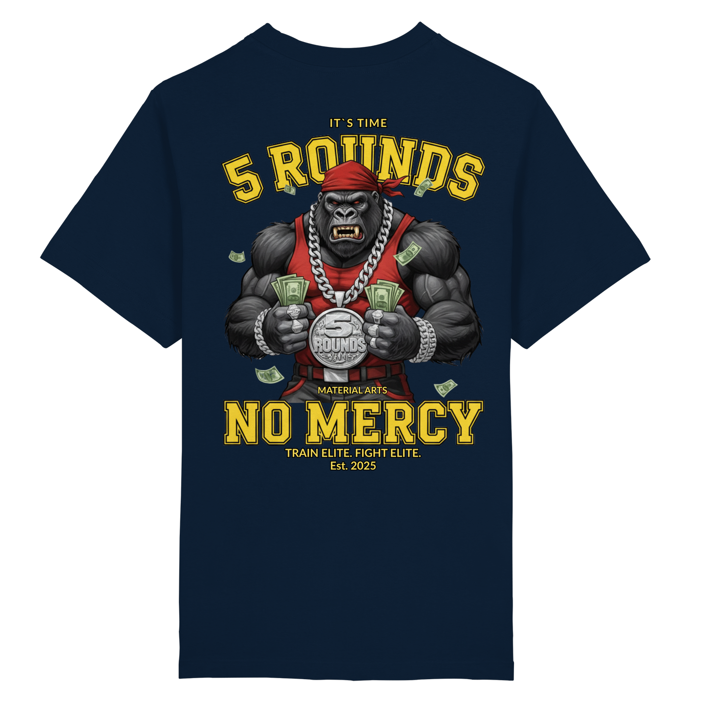 5 ROUNDS Vorne DTF hinten DTF Print 5 Rounds Fighter gorilla , macht chas money im Material Arts Kämpfen. - Heavy Oversized Organic Shirt
