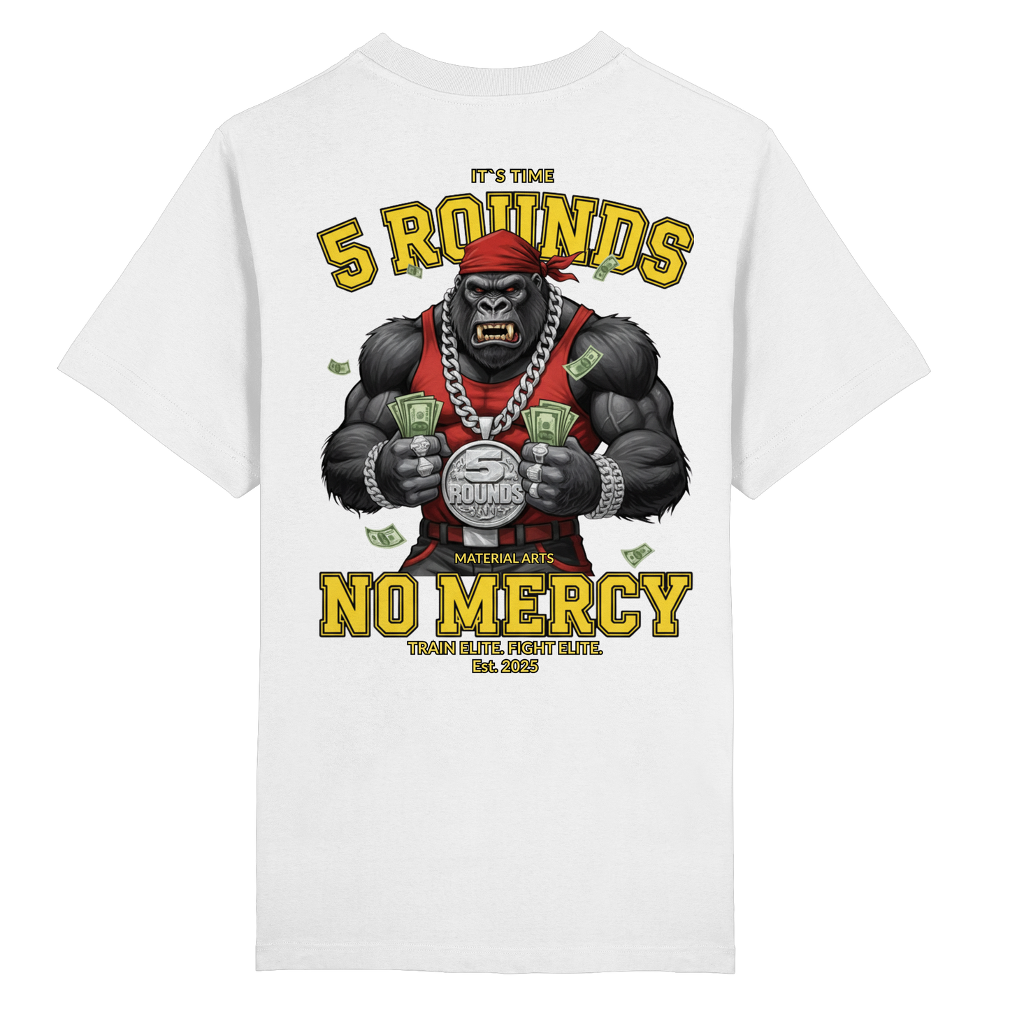 5 ROUNDS Vorne DTF hinten DTF Print 5 Rounds Fighter gorilla , macht chas money im Material Arts Kämpfen. - Heavy Oversized Organic Shirt