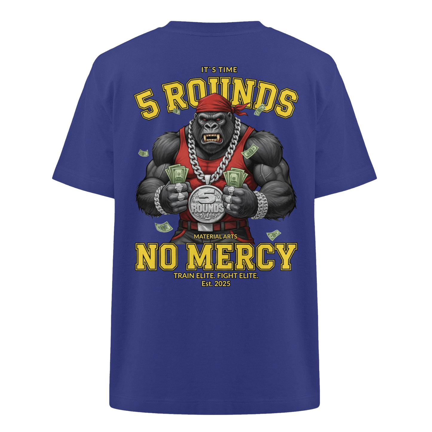 5 ROUNDS Vorne DTF hinten DTF Print 5 Rounds Fighter gorilla , macht chas money im Material Arts Kämpfen. - Heavy Oversized Organic Shirt