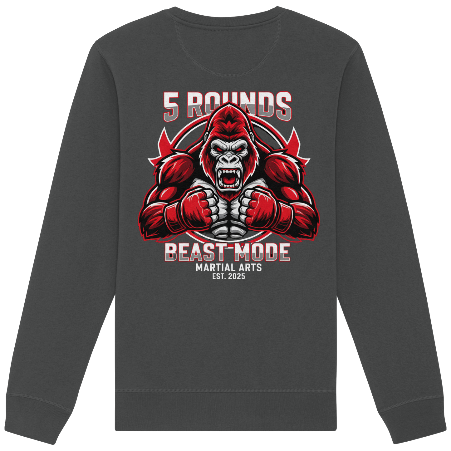 5 ROUNDS BEAST MODE Gorilla Motive Rot Weis Schwarz Farben Stick und DTF - Organic Basic Unisex Sweatshirt