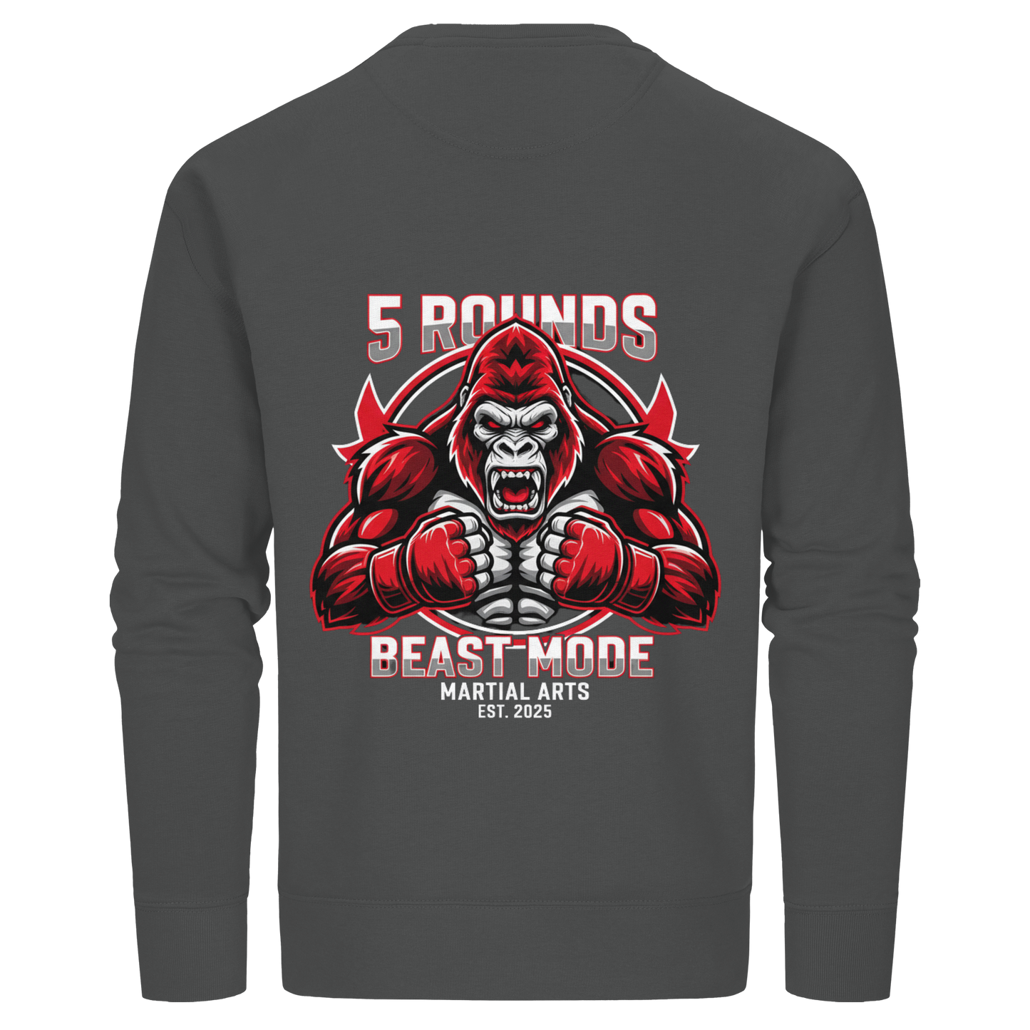 5 ROUNDS BEAST MODE Gorilla Motive Rot Weis Schwarz Farben Stick und DTF - Organic Basic Unisex Sweatshirt