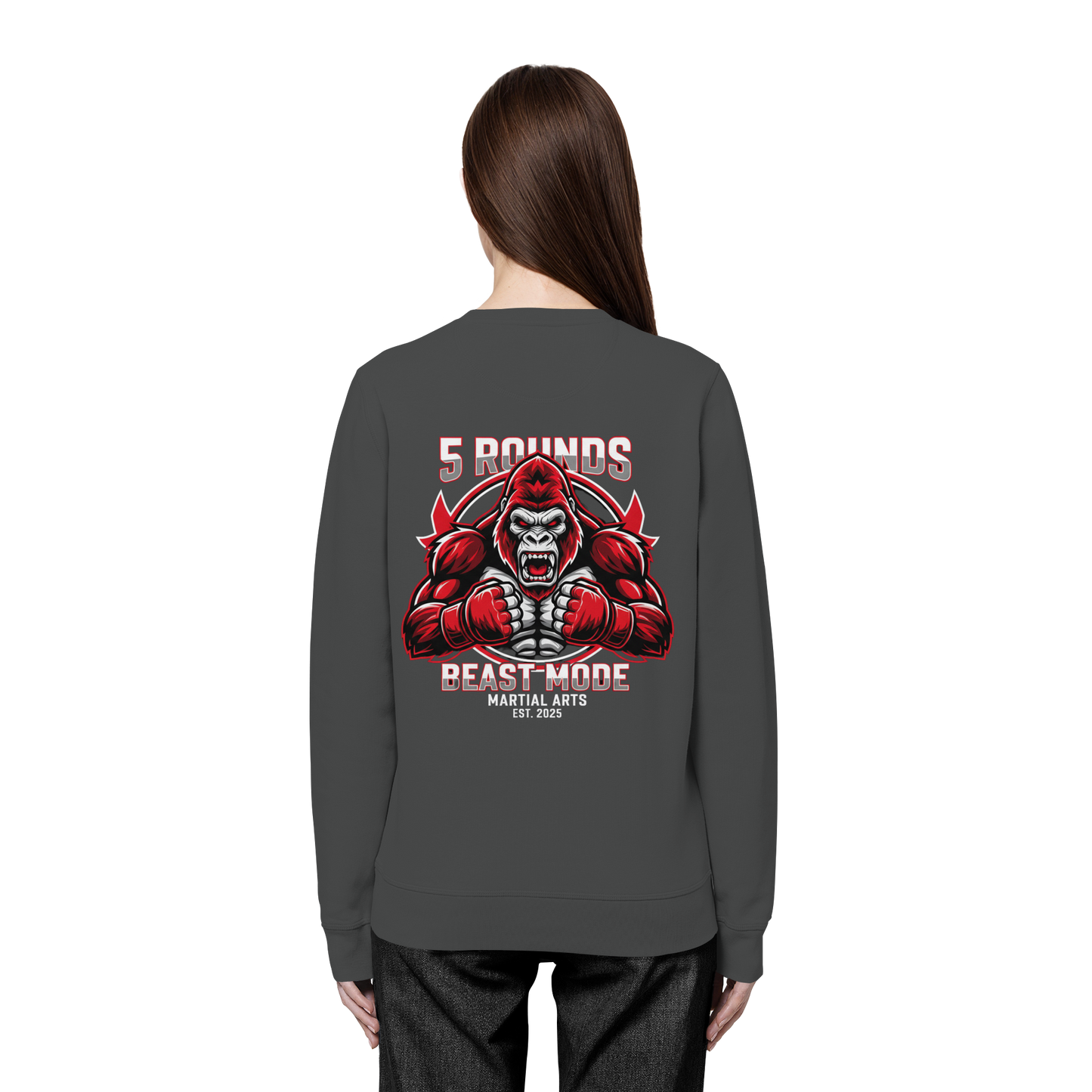 5 ROUNDS BEAST MODE Gorilla Motive Rot Weis Schwarz Farben Stick und DTF - Organic Basic Unisex Sweatshirt