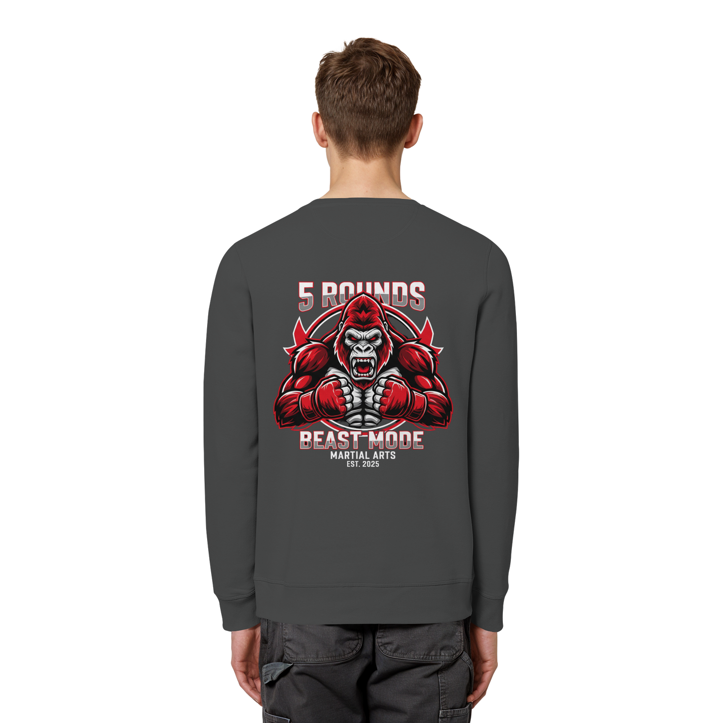 5 ROUNDS BEAST MODE Gorilla Motive Rot Weis Schwarz Farben Stick und DTF - Organic Basic Unisex Sweatshirt