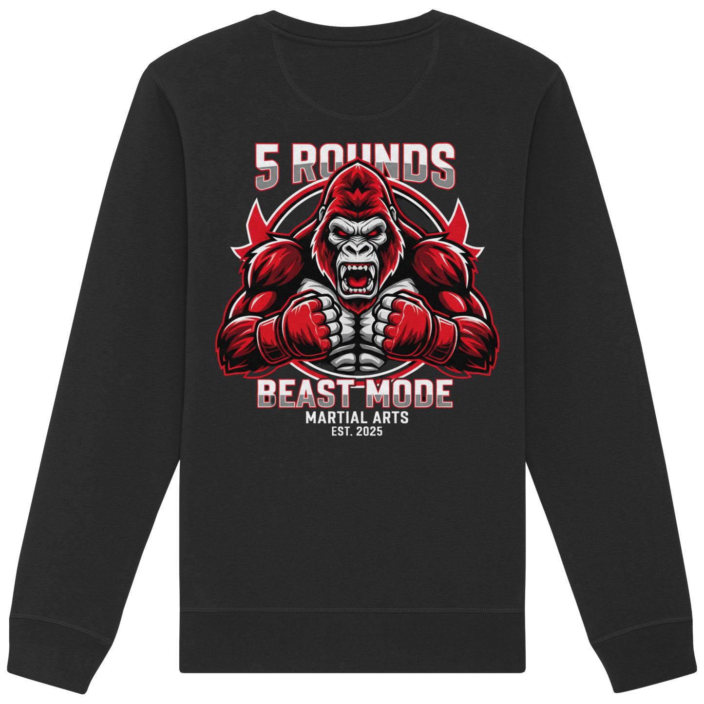 5 ROUNDS BEAST MODE Gorilla Motive Rot Weis Schwarz Farben Stick und DTF - Organic Basic Unisex Sweatshirt