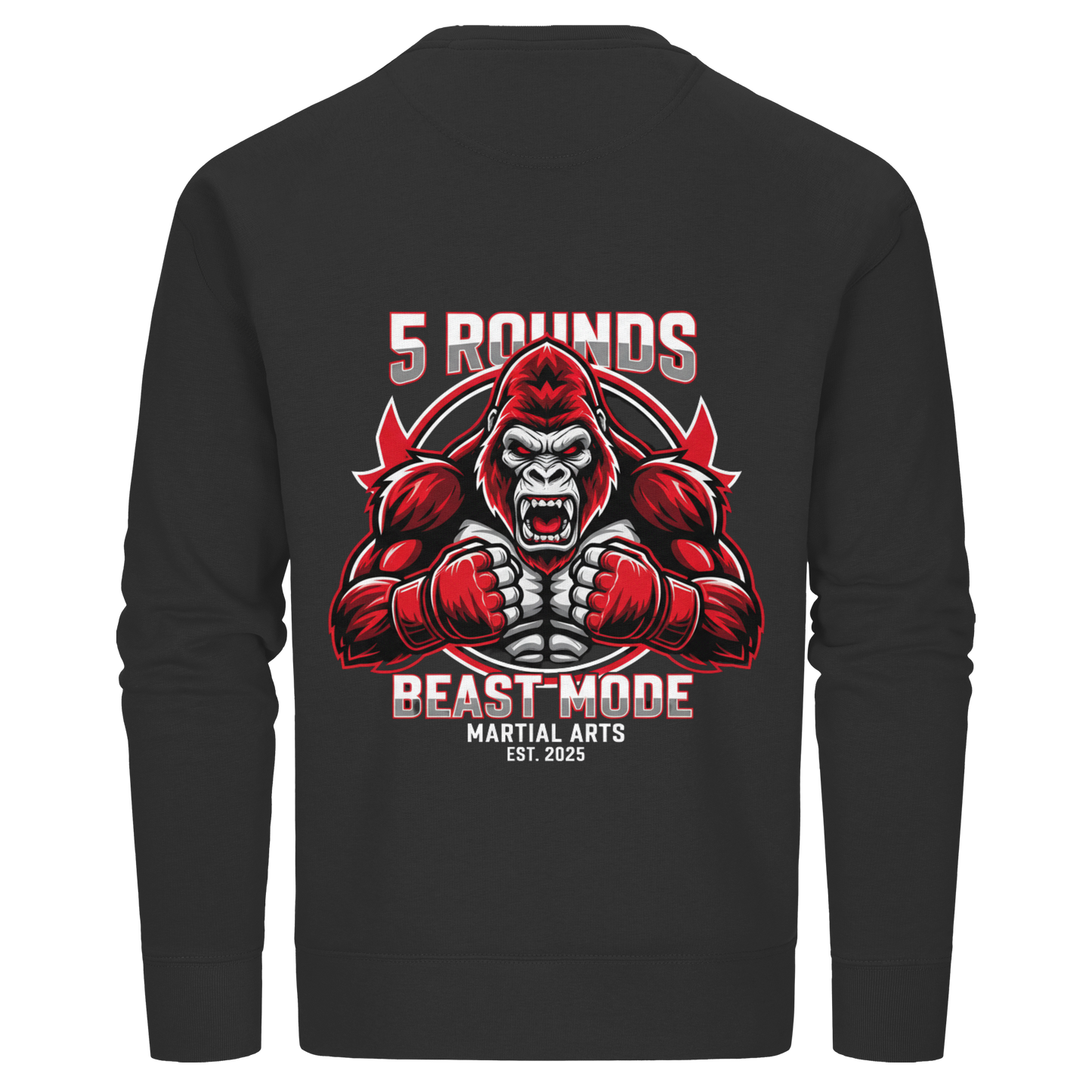 5 ROUNDS BEAST MODE Gorilla Motive Rot Weis Schwarz Farben Stick und DTF - Organic Basic Unisex Sweatshirt