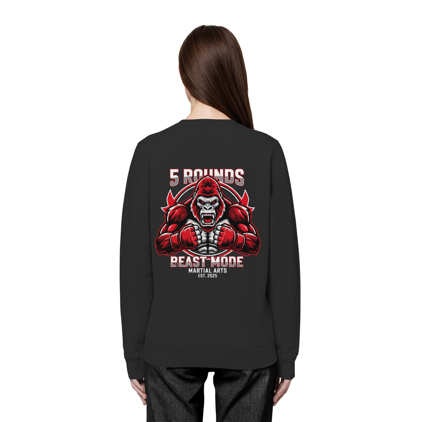 5 ROUNDS BEAST MODE Gorilla Motive Rot Weis Schwarz Farben Stick und DTF - Organic Basic Unisex Sweatshirt