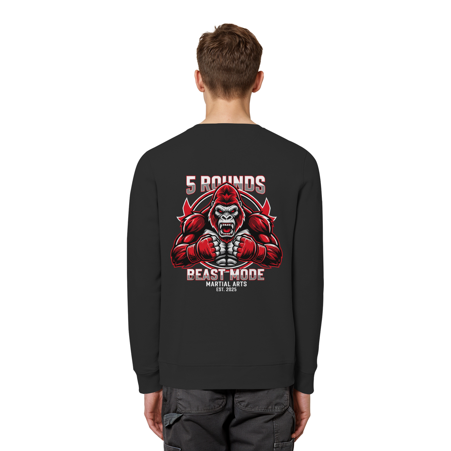5 ROUNDS BEAST MODE Gorilla Motive Rot Weis Schwarz Farben Stick und DTF - Organic Basic Unisex Sweatshirt