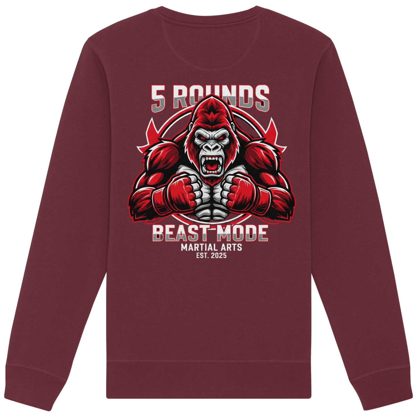 5 ROUNDS BEAST MODE Gorilla Motive Rot Weis Schwarz Farben Stick und DTF - Organic Basic Unisex Sweatshirt