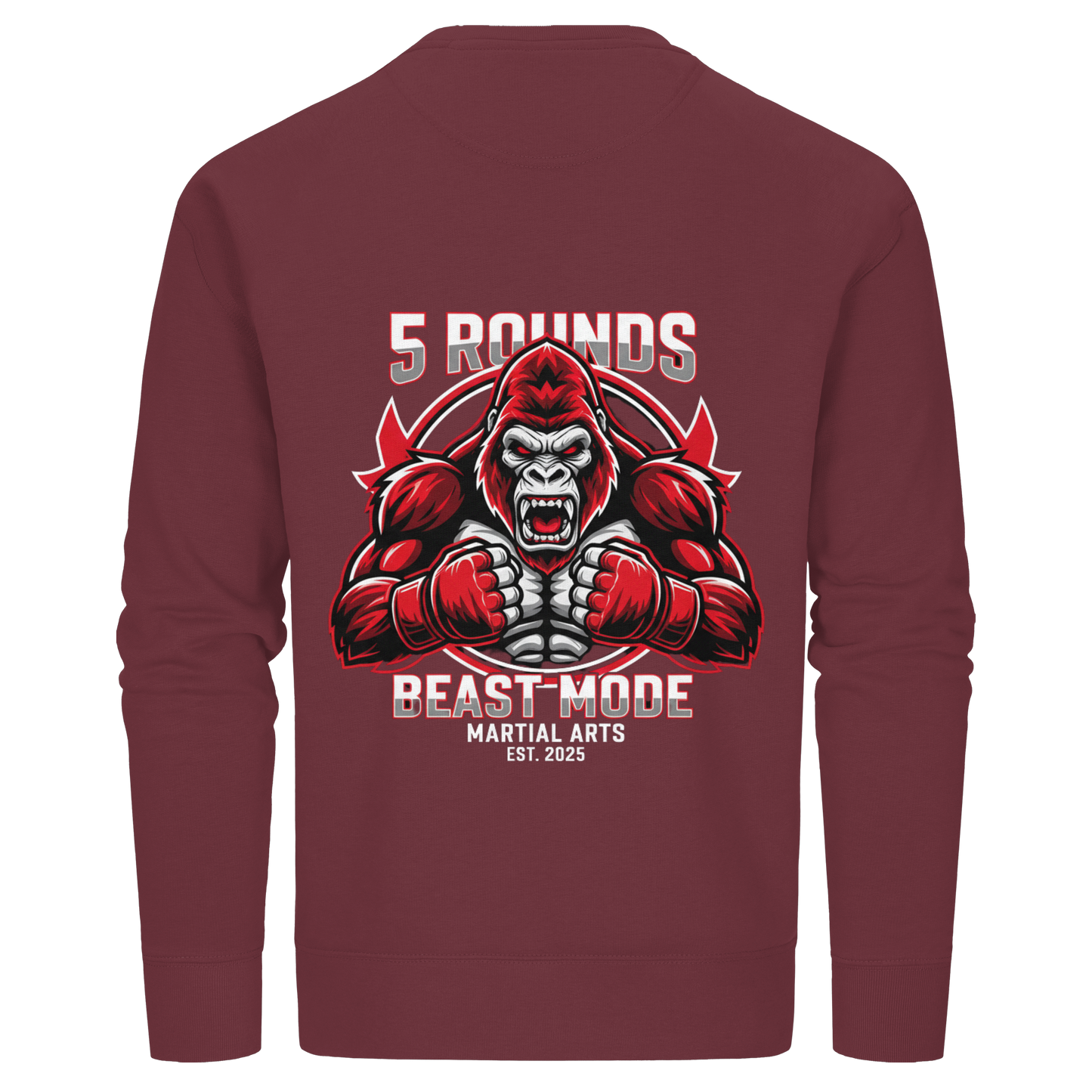 5 ROUNDS BEAST MODE Gorilla Motive Rot Weis Schwarz Farben Stick und DTF - Organic Basic Unisex Sweatshirt