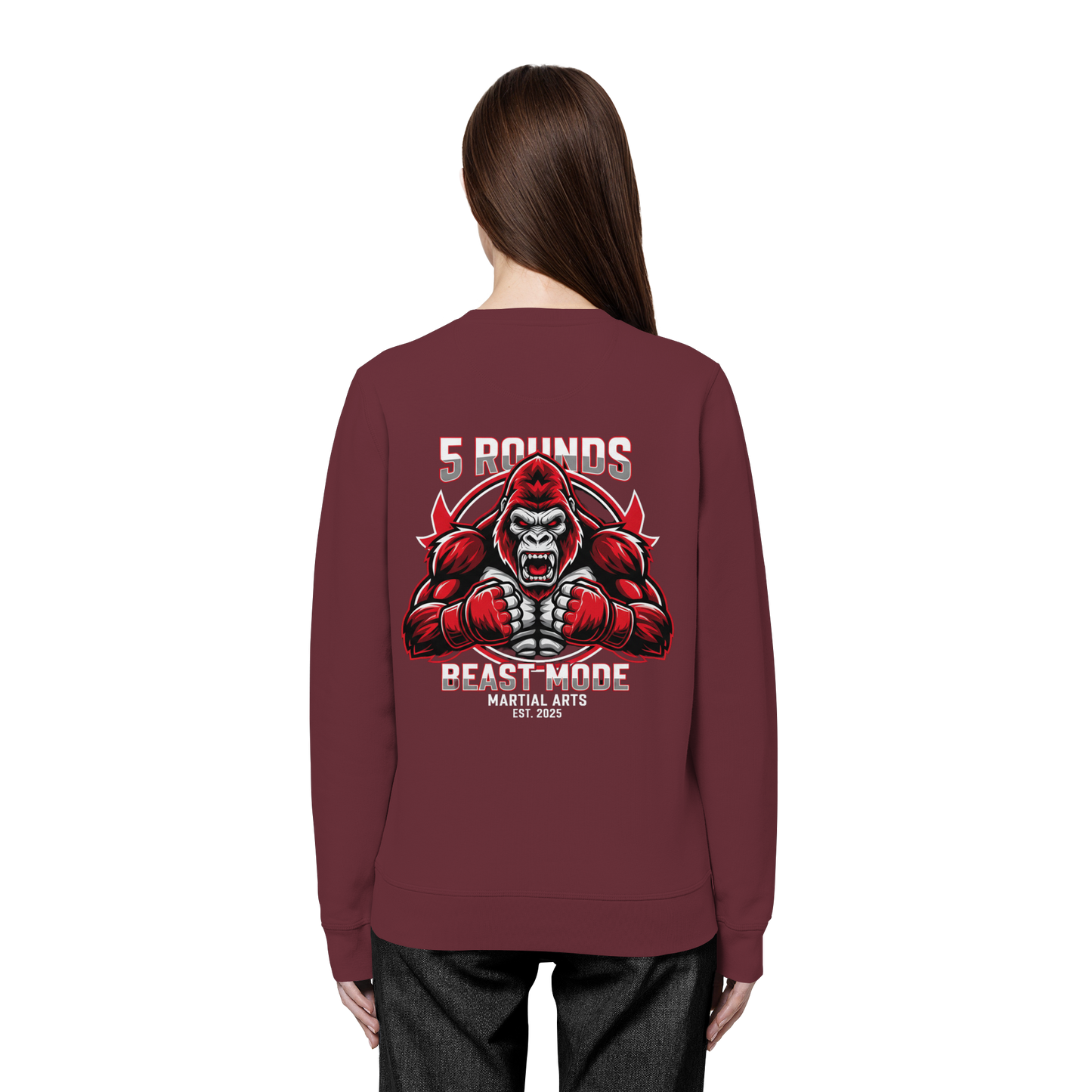 5 ROUNDS BEAST MODE Gorilla Motive Rot Weis Schwarz Farben Stick und DTF - Organic Basic Unisex Sweatshirt