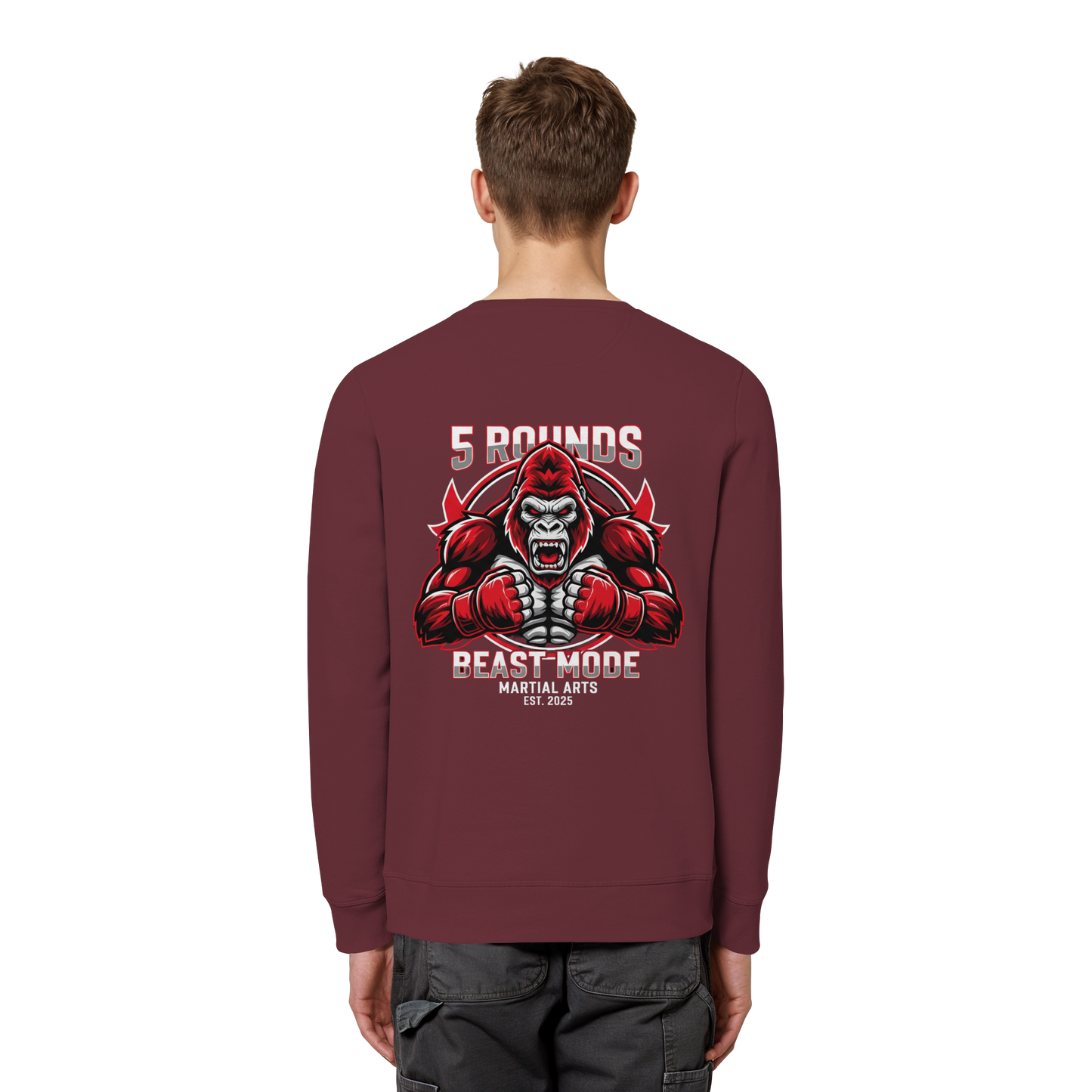 5 ROUNDS BEAST MODE Gorilla Motive Rot Weis Schwarz Farben Stick und DTF - Organic Basic Unisex Sweatshirt