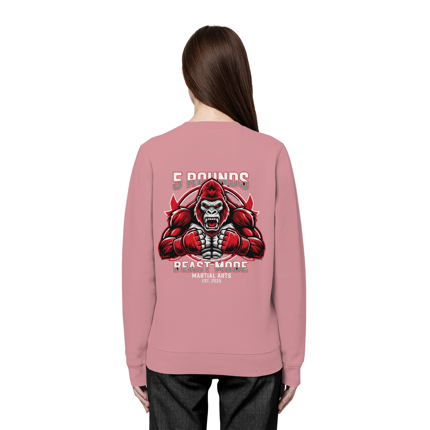 5 ROUNDS BEAST MODE Gorilla Motive Rot Weis Schwarz Farben Stick und DTF - Organic Basic Unisex Sweatshirt