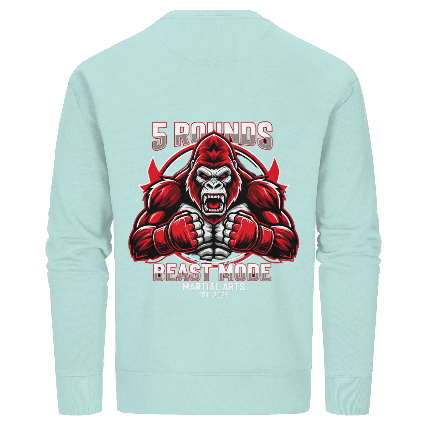 5 ROUNDS BEAST MODE Gorilla Motive Rot Weis Schwarz Farben Stick und DTF - Organic Basic Unisex Sweatshirt