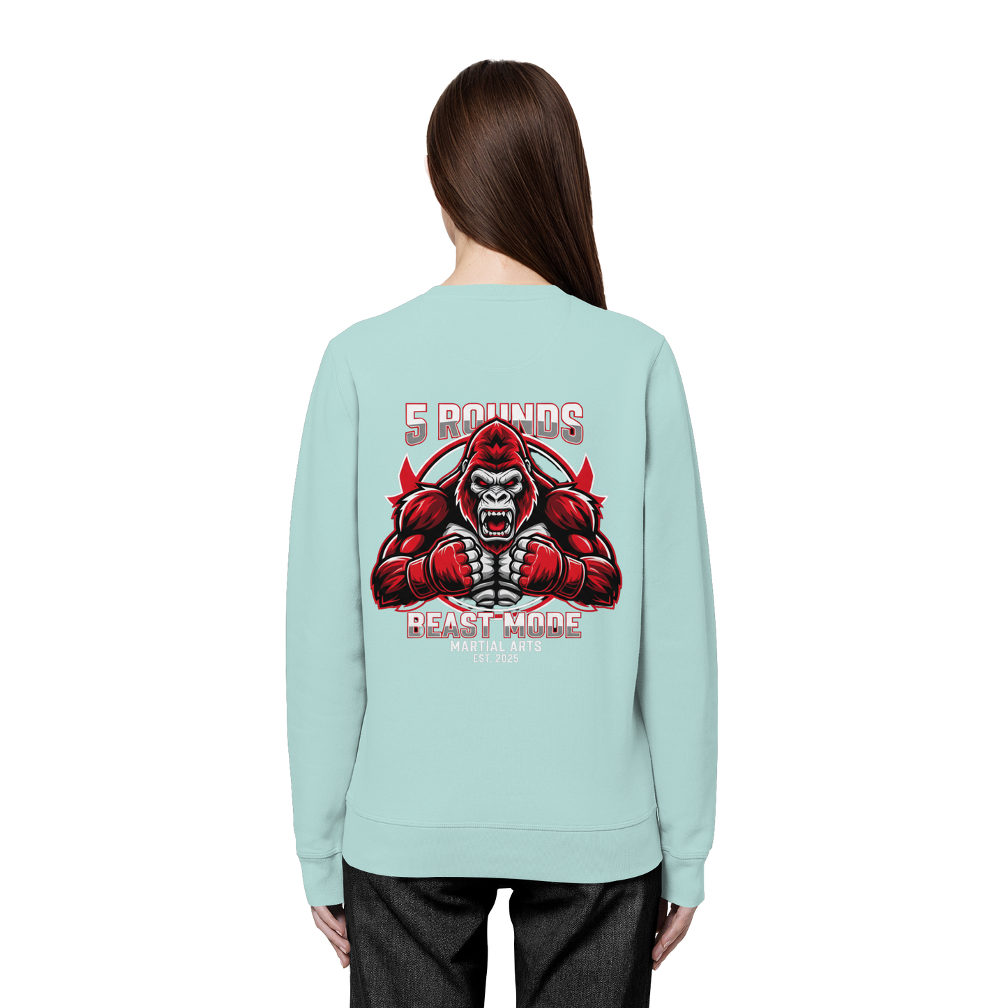5 ROUNDS BEAST MODE Gorilla Motive Rot Weis Schwarz Farben Stick und DTF - Organic Basic Unisex Sweatshirt