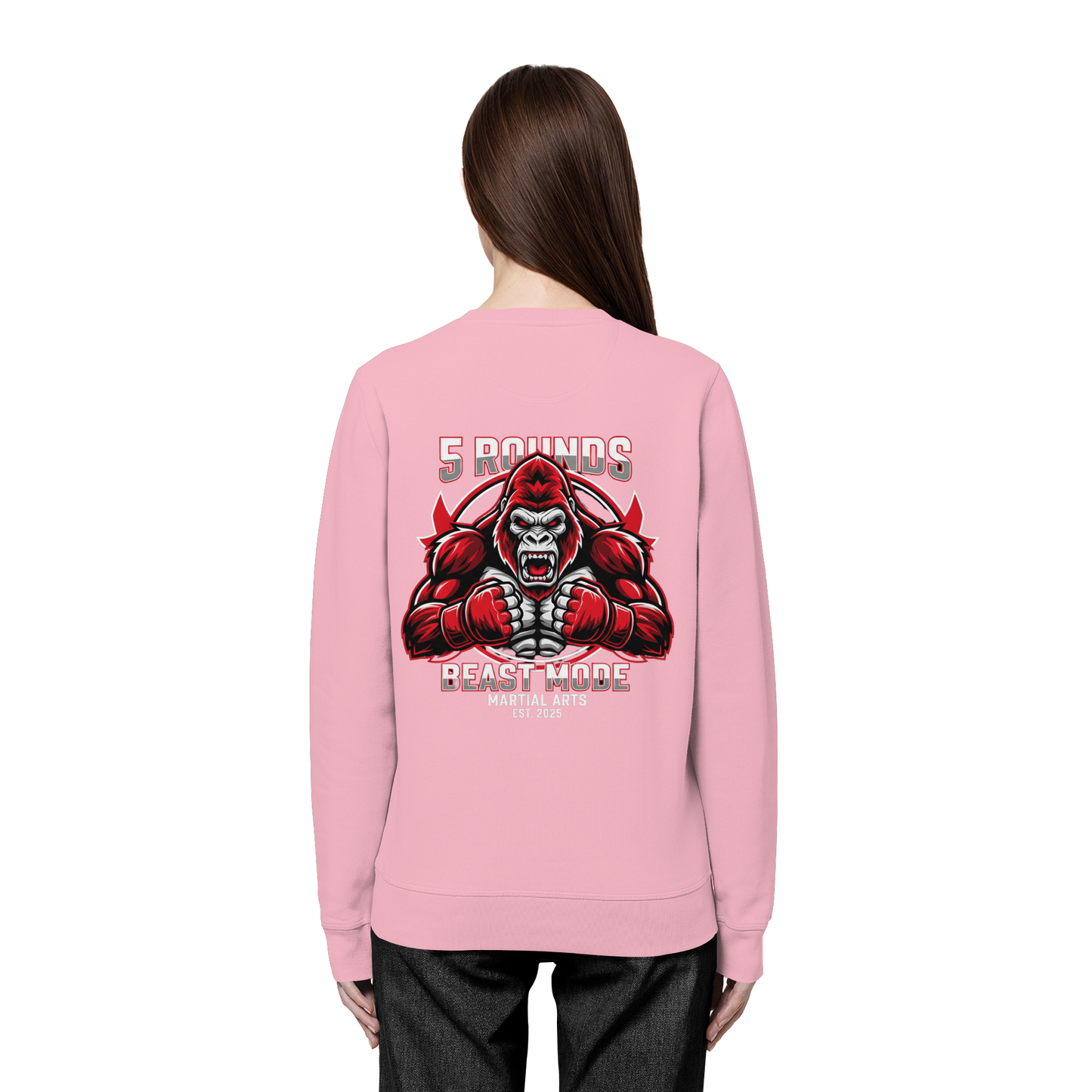 5 ROUNDS BEAST MODE Gorilla Motive Rot Weis Schwarz Farben Stick und DTF - Organic Basic Unisex Sweatshirt