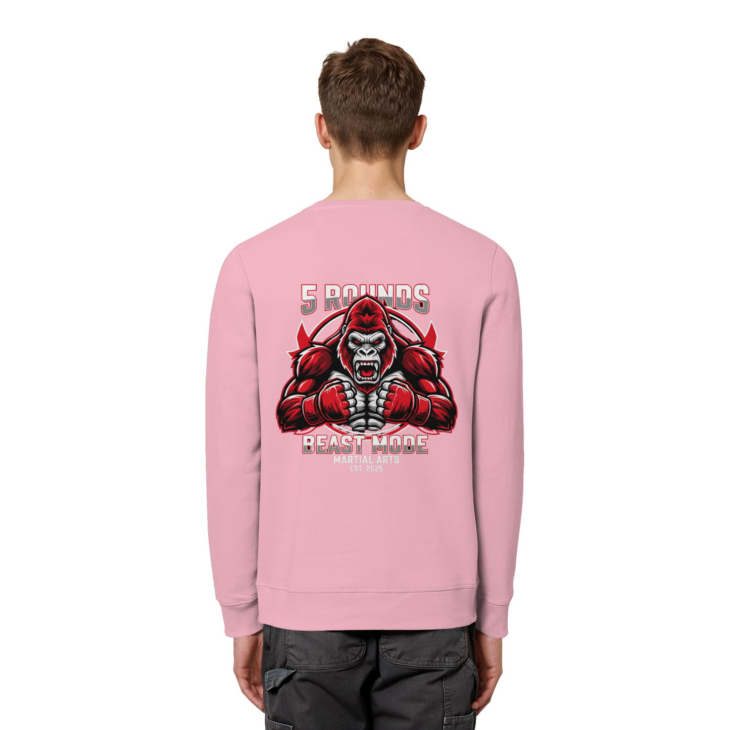 5 ROUNDS BEAST MODE Gorilla Motive Rot Weis Schwarz Farben Stick und DTF - Organic Basic Unisex Sweatshirt