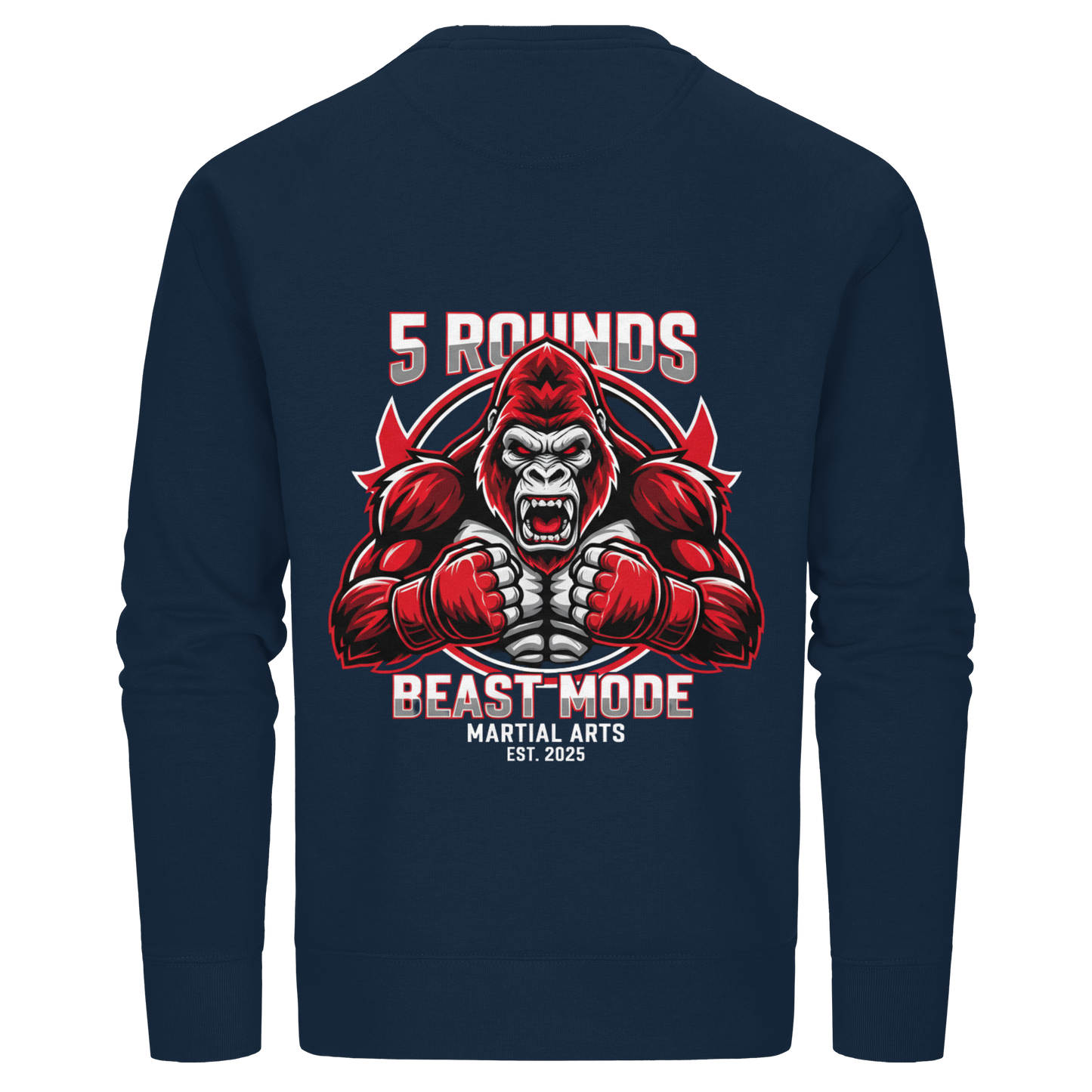 5 ROUNDS BEAST MODE Gorilla Motive Rot Weis Schwarz Farben Stick und DTF - Organic Basic Unisex Sweatshirt