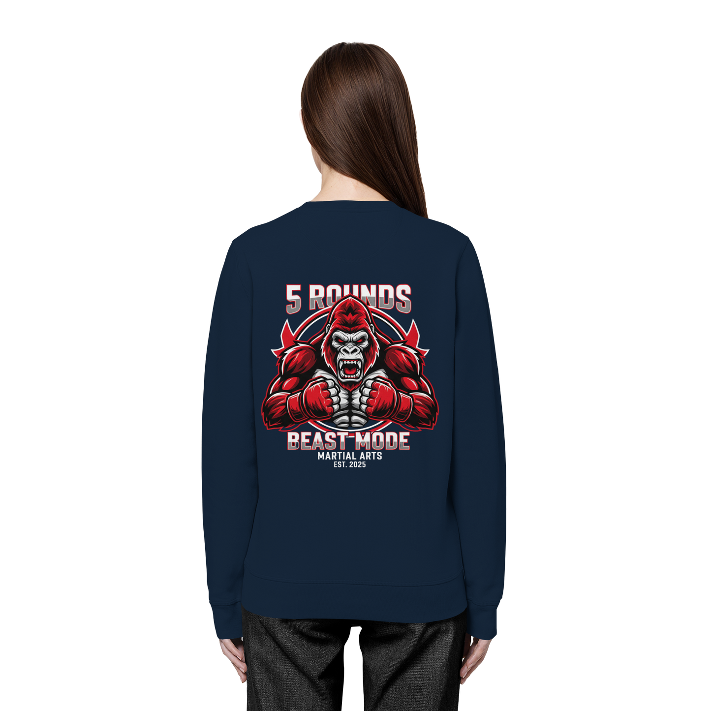 5 ROUNDS BEAST MODE Gorilla Motive Rot Weis Schwarz Farben Stick und DTF - Organic Basic Unisex Sweatshirt