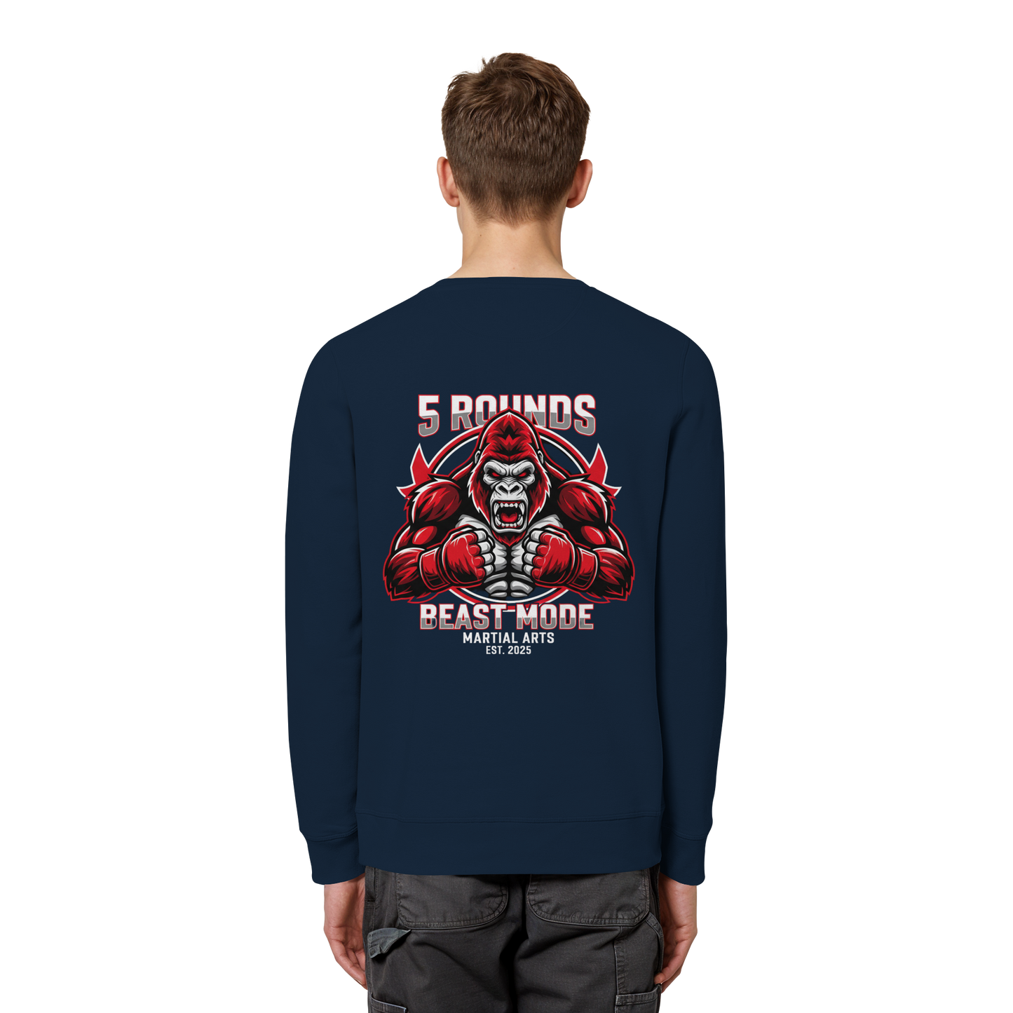 5 ROUNDS BEAST MODE Gorilla Motive Rot Weis Schwarz Farben Stick und DTF - Organic Basic Unisex Sweatshirt
