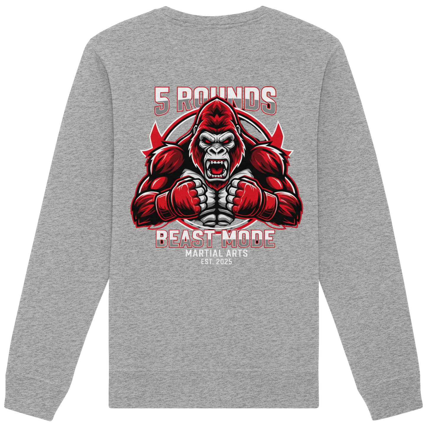 5 ROUNDS BEAST MODE Gorilla Motive Rot Weis Schwarz Farben Stick und DTF - Organic Basic Unisex Sweatshirt