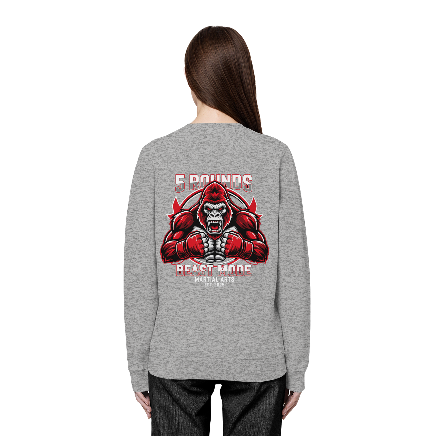 5 ROUNDS BEAST MODE Gorilla Motive Rot Weis Schwarz Farben Stick und DTF - Organic Basic Unisex Sweatshirt